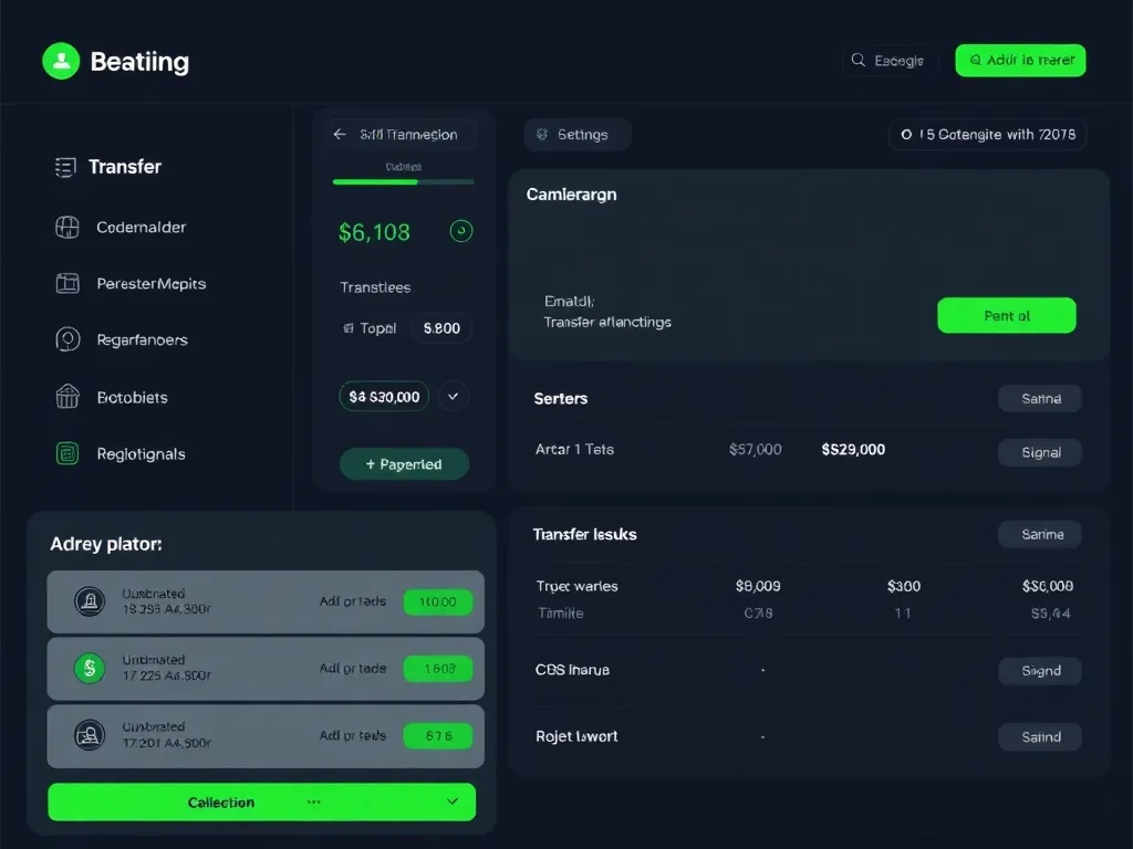 A high-tech digital banking interface showing automated tran