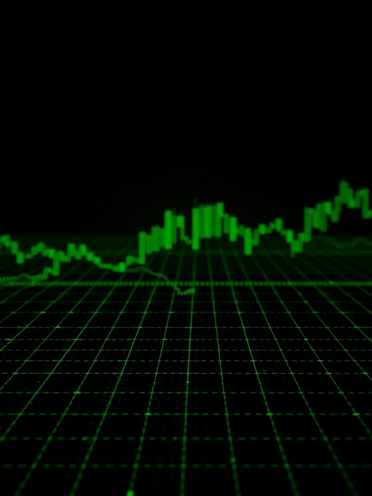 Industrial minimalist dark finance visualization with green