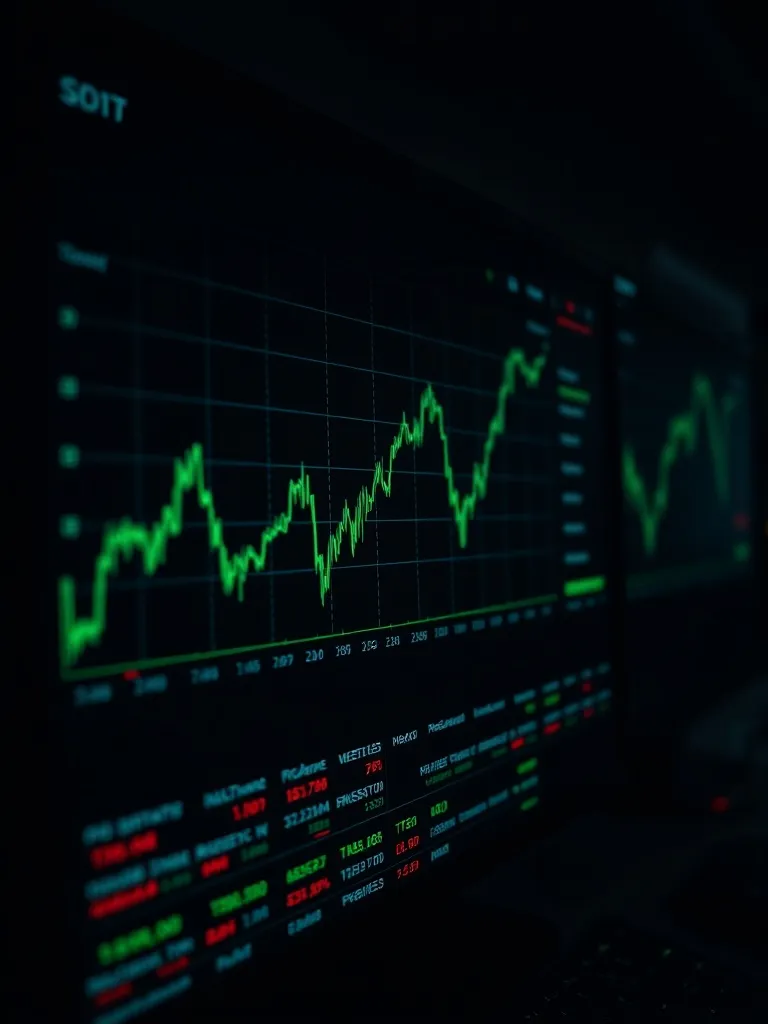 A dark, high-contrast professional stock market monitor with